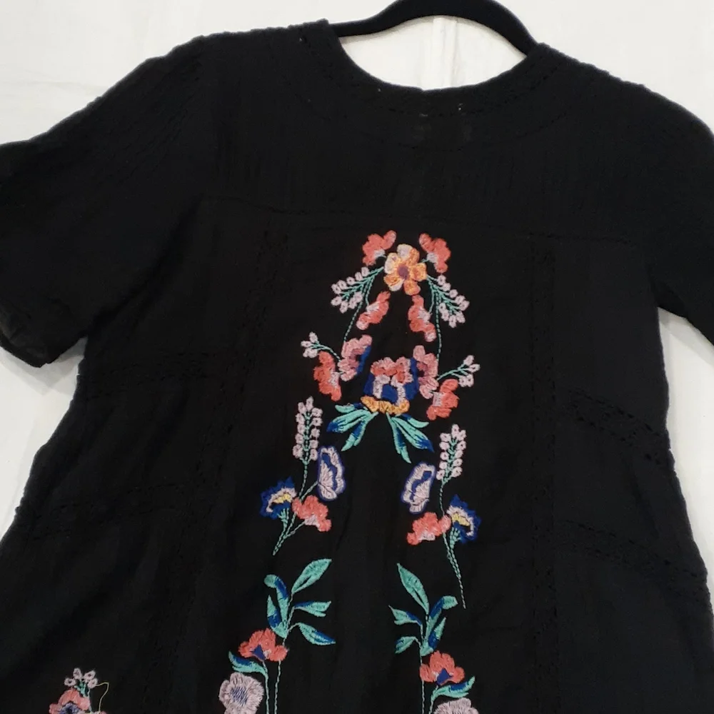Free people black tunic embroidery floral Boho Festival   top size xs - Picture 7 of 16